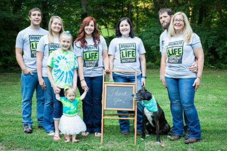 Amanda (Hux) Wright and her family after her first liver transplant.