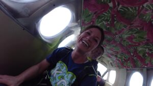 Jessica getting ready to skydive again.